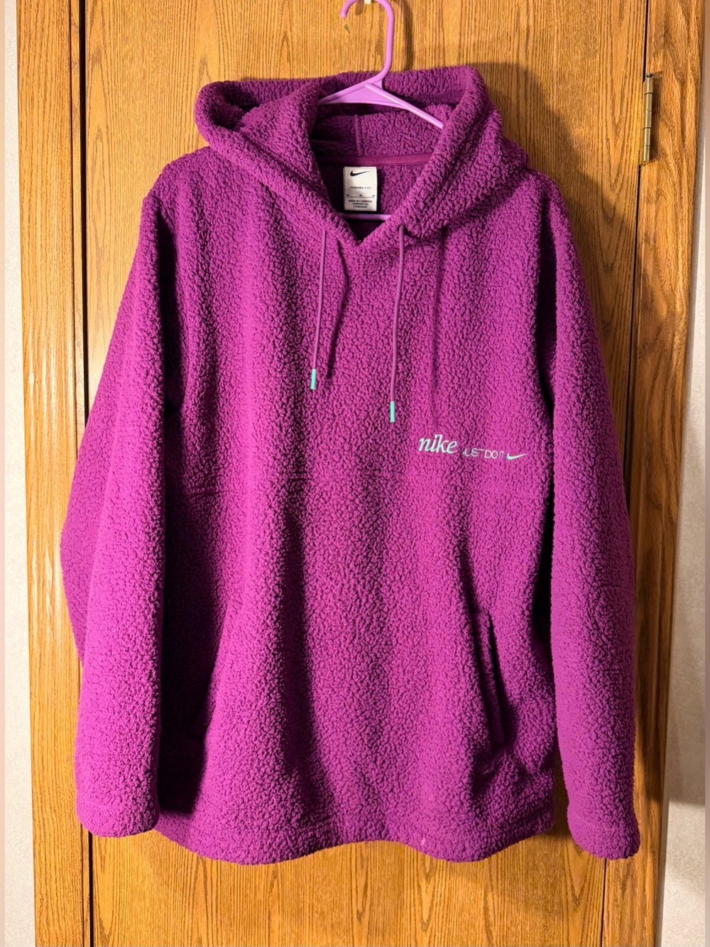 Nike Therma Fit Embroidered Purple Sherpa Hoodie Pullover